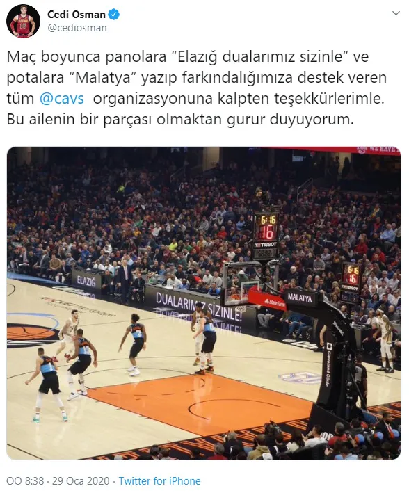 NBA karşılaşmasında Elazığ ve Malatya'ya destek! Cedi Osman teşekkür etti - 2