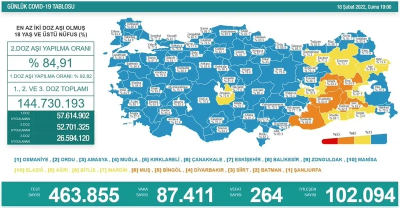 Türkiye'de corona virüsü vakası sayısı kaç oldu? Sağlık Bakanı Fahrettin Koca açıkladı (Türkiye Günlük Koronavirüs Tablosu - 18 Şubat 2022) - 1