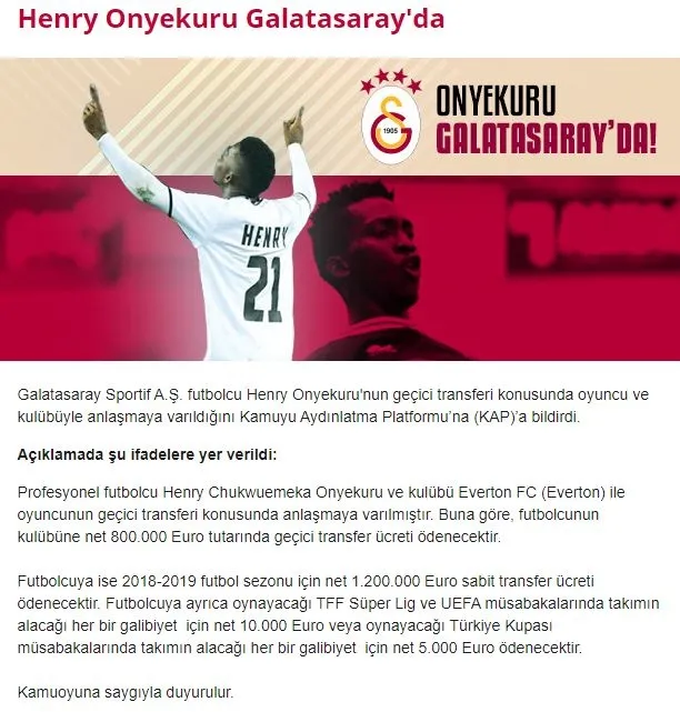 Galatasaray yeni transfer Henry Onyekuru'yu KAP'a bildirdi - 2