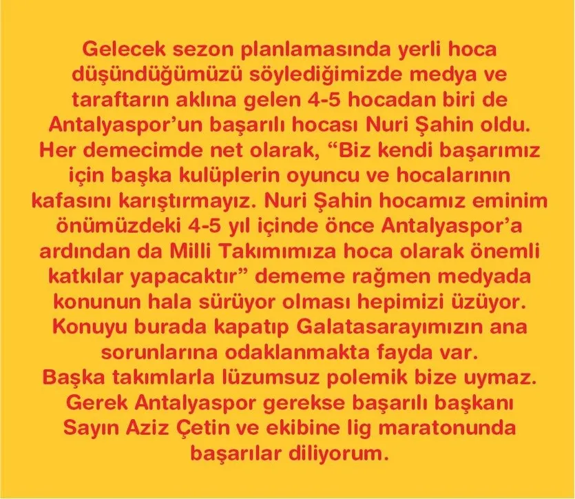 GALATASARAY HABERLERİ: Metin Öztürk'den Nuri Şahin açıklaması! - 2
