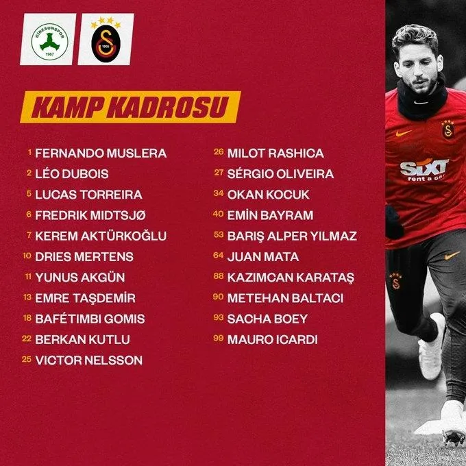 Galatasaray'ın Giresunspor maçı kamp kadrosu belli oldu! - 1