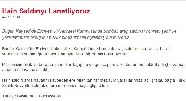 Kayseri’deki patlamaya spor dünyası böyle tepki gösterdi