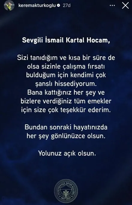 Fenerbahçeli yıldızlardan İsmail Kartal için veda paylaşımı - 3