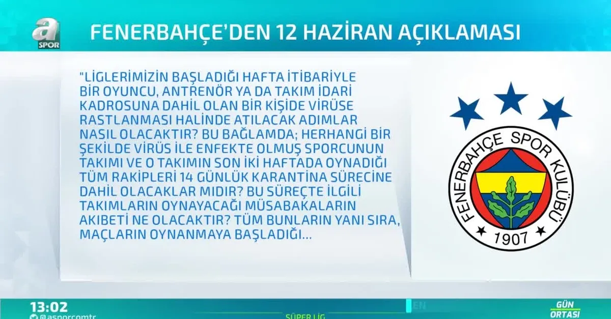 Fenerbahçe'den 12 Haziran açıklaması
