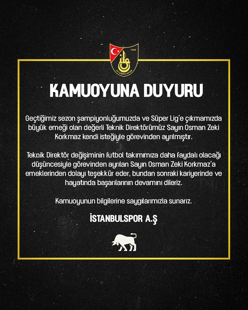 İstanbulspor'da Osman Zeki Korkmaz dönemi sona erdi! - 1