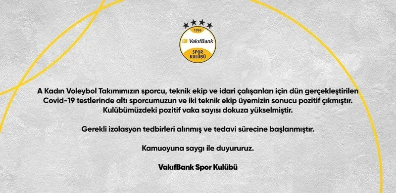 VakıfBank Voleybol Takımı'nda 8 kişide Covid-19 tespit edildi - 1