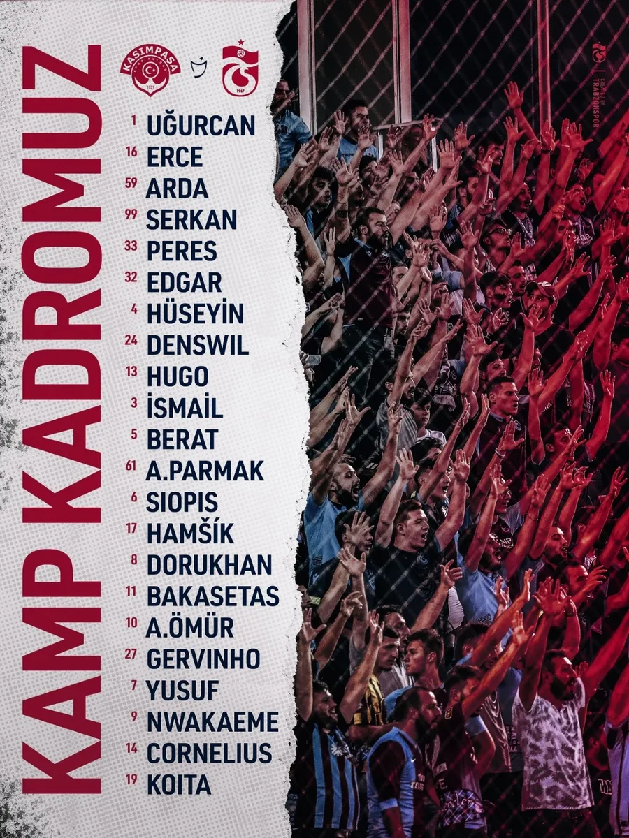 Trabzonspor'un Kasımpaşa maçı kamp kadrosu açıklandı! 2 iyi 2 kötü haber - 1