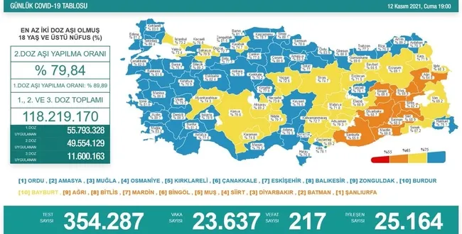 Türkiye'de corona virüsü vakası sayısı kaç oldu? Sağlık Bakanı Fahrettin Koca açıkladı (Türkiye Günlük corona virüsü tablosu - 12 Kasım) - 1