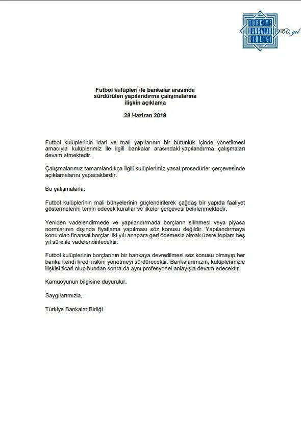 Türkiye Bankalar Birliği'nden açıklama! Kulüp borçları... - 1