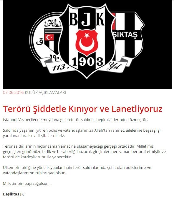 Futbol dünyasından teröre lanet!