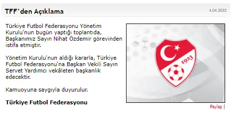 TFF Başkanı Nihat Özdemir'in yerine Servet Yardımcı vekalet edecek - 1