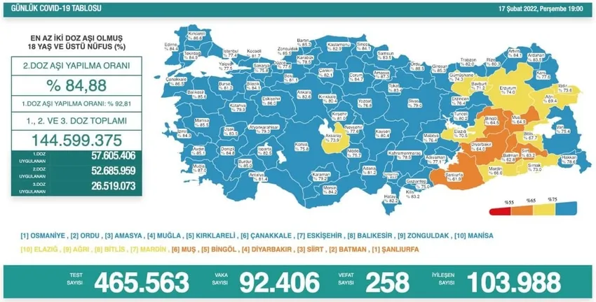 Türkiye'de corona virüsü vakası sayısı kaç oldu? Sağlık Bakanı Fahrettin Koca açıkladı (Türkiye Günlük Koronavirüs Tablosu - 17 Şubat 2022) - 1