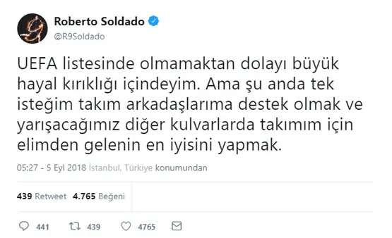 Soldado'dan UEFA Avrupa Ligi kadrosuna alınmama yorumu - 2