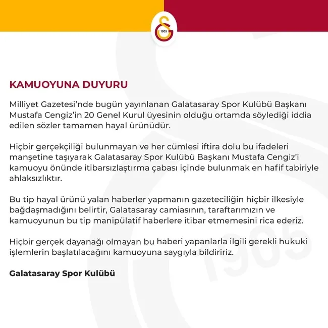 Son dakika Galatasaray haberi: Mustafa Cengiz'in söylediği iddia edilen Donk sözlerine resmi açıklama geldi! - 1