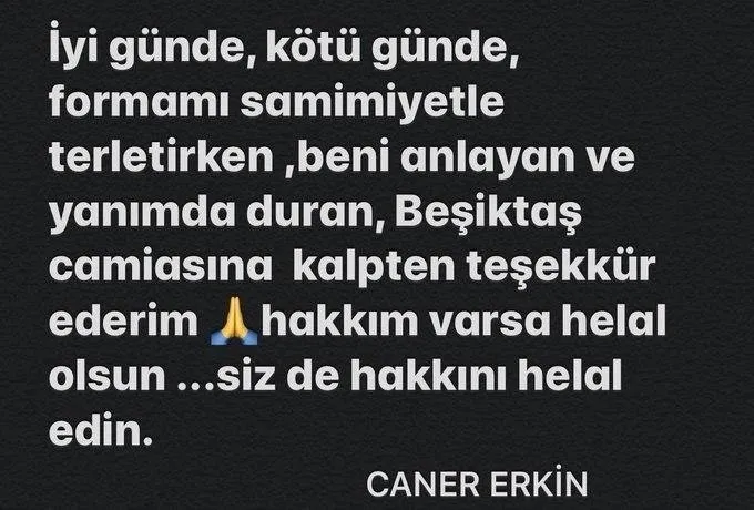 Caner Erkin Beşiktaş'tan ayrıldığını açıkladı - 1