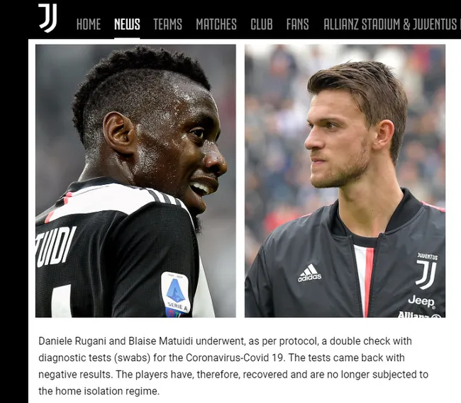 Son dakika! Juventus Matuidi ve Rugani'nin corona virüsü testlerinin negatif çıktığını duyurdu! - 1