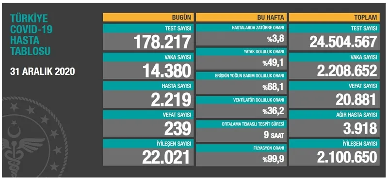 Türkiye'de corona virüsü rakamları kaç oldu? Sağlık Bakanı Fahrettin Koca açıkladı (Türkiye Günlük Koronavirüs Tablosu - 31 Aralık) - 1