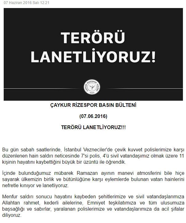 Futbol dünyasından teröre lanet!