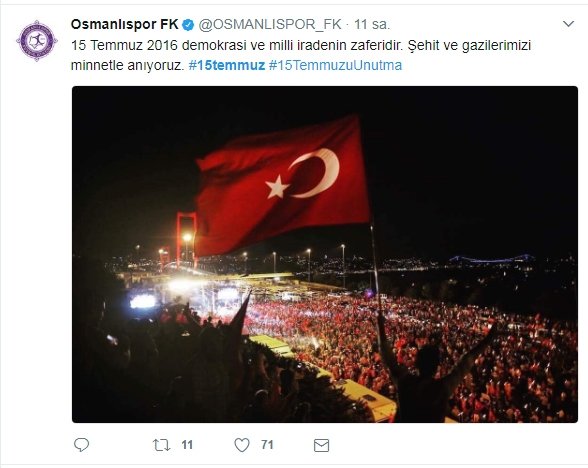 Spor camiasından 15 Temmuz mesajları
