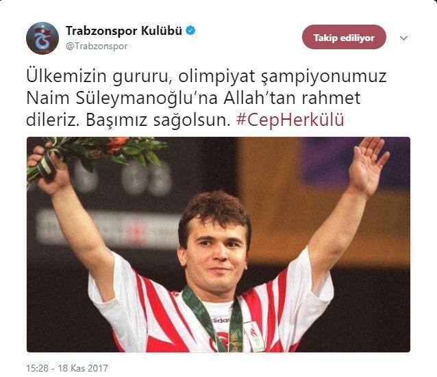 Spor camiasından Naim Süleymanoğlu’na başsağlığı