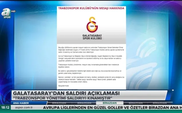 Galatasaray'dan saldırı açıklaması