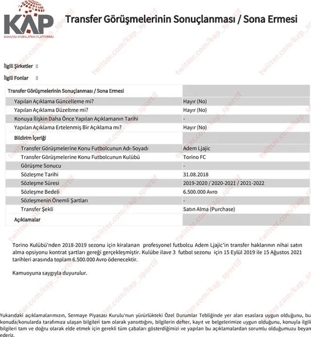Beşiktaş Ljajic'i KAP'a birdirdi - 1