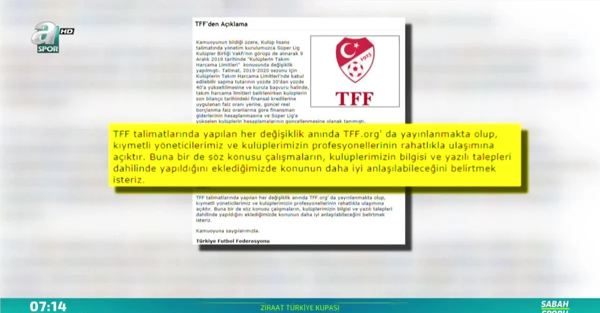 TFF'den limit açıklaması