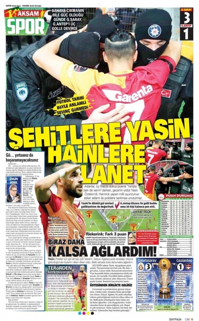 12 Aralık 2016 gazete manşetleri