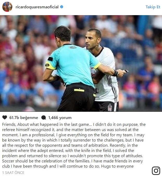 Quaresma’dan Ali Palabıyık açıklaması