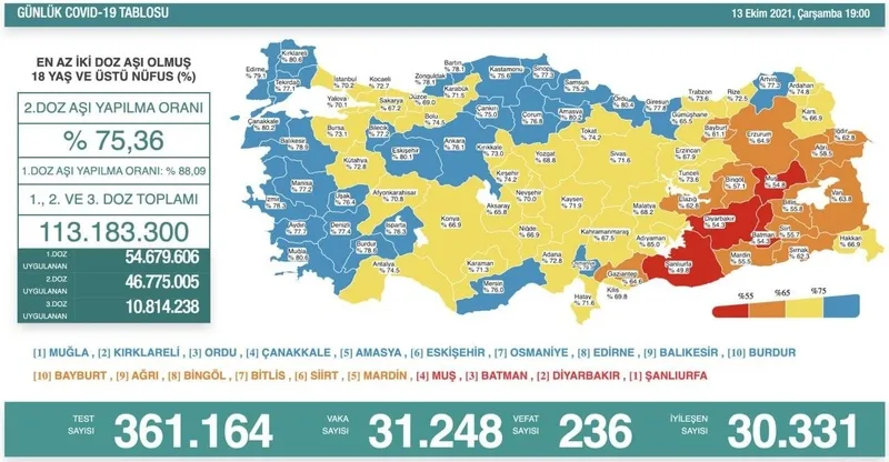 Son dakika: Türkiye'de corona virüsü vakası sayısı kaç oldu? Sağlık Bakanı Fahrettin Koca açıkladı (Türkiye Günlük corona virüsü tablosu - 13 Ekim) - 1