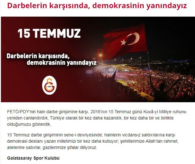 Spor camiasından 15 Temmuz mesajları