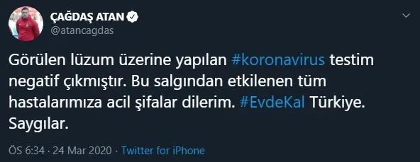Beşiktaş'ta Çağdaş Atan'ın koronavirüs testi negatif çıktı - 1