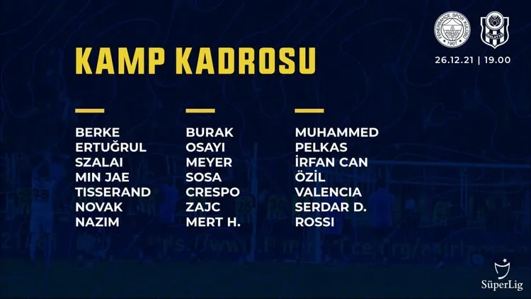 Fenerbahçe'nin Malatyaspor maçı kamp kadrosu belli oldu! - 1