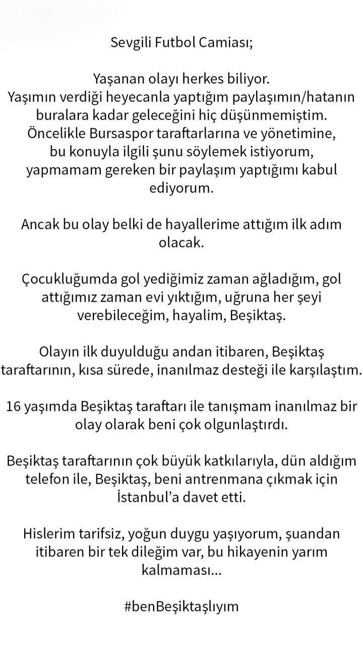 Son dakika: Yiğit Şengil Beşiktaş ile antrenmanlara çıkacağını açıkladı - 1