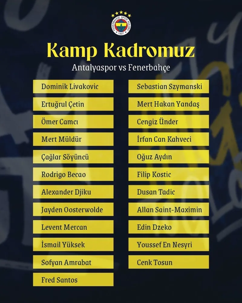 Fenerbahçe'nin Antalyaspor maçı kafilesi belli oldu! Yıldız isim kadroda yok - 1