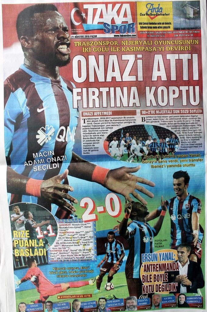 Trabzon basını Onazi’yi övdü!