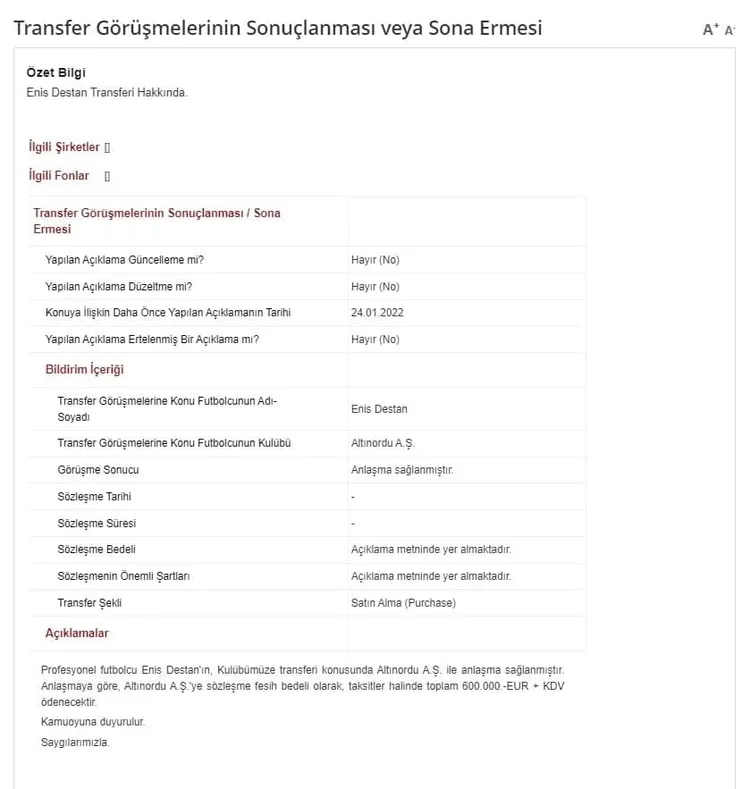 TRABZONSPOR TRANSFER HABERİ: Trabzonspor Enis Destan'ı KAP'a bildirdi! İşte bonservis bedeli - 1