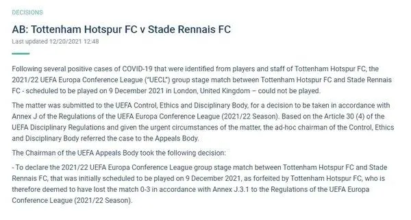 UEFA'dan Rennes Tottenham maçı kararı! - 1