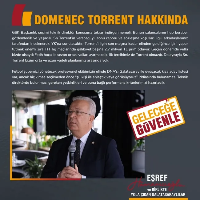 Galatasaray Başkan Adayı Eşref Hamamcıoğlu'dan Domenec Torrent açıklaması! - 1