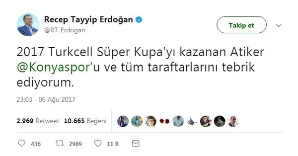 Cumhurbaşkanı Erdoğan'dan Konyaspor'a kutlama - 1
