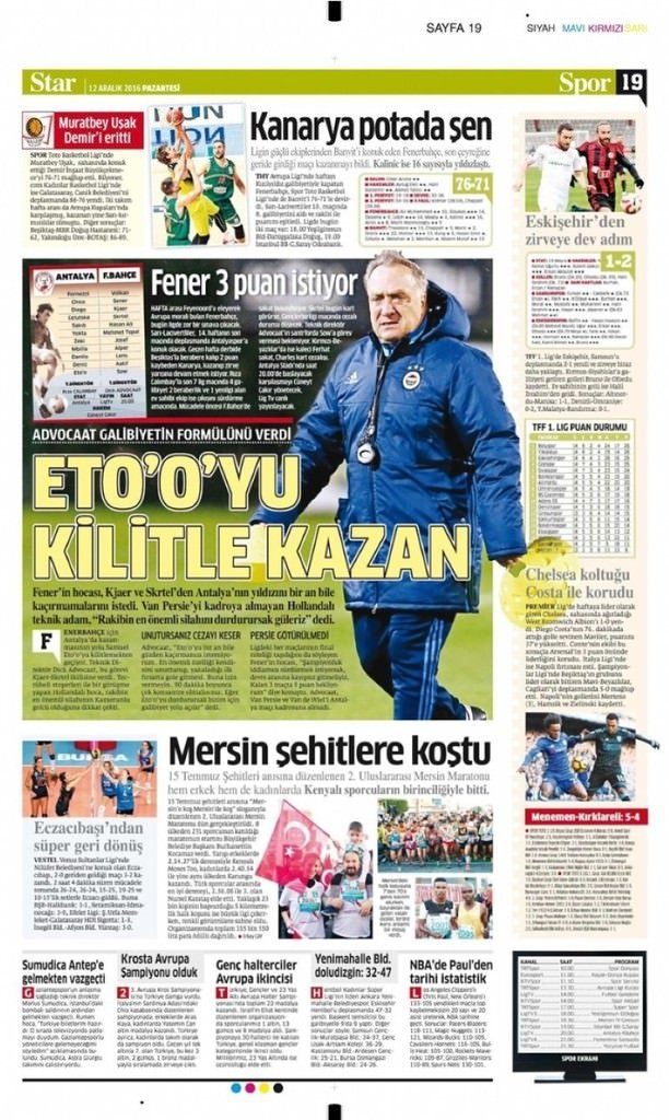 12 Aralık 2016 gazete manşetleri