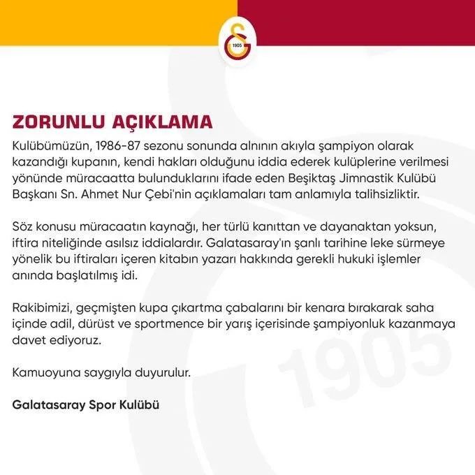 Galatasaray'dan Ahmet Nur Çebi'ye kupa yanıtı! - 2