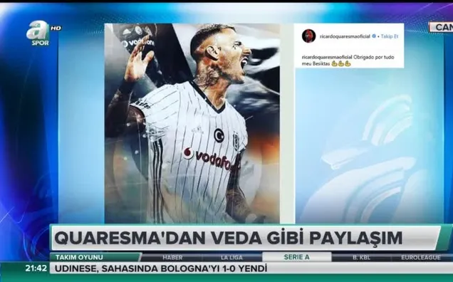Quaresma'dan veda gibi paylaşım