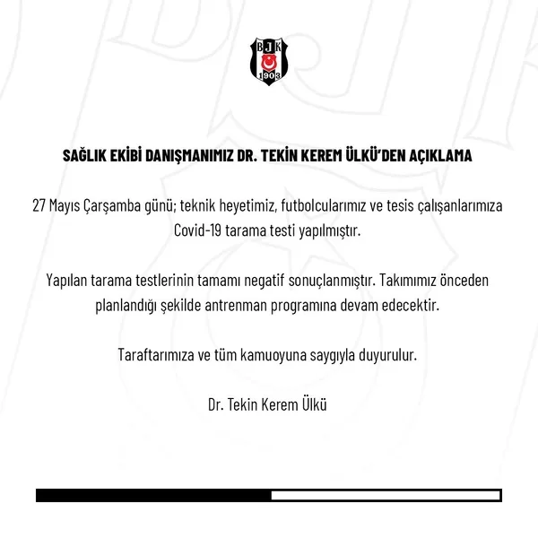 Son dakika: Beşiktaş'ta yeni tip corona virüsü (Covid-19) testleri negatif çıktı! - 1