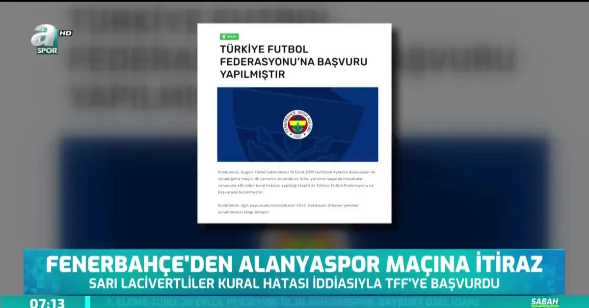 Fenerbahçe'den Alanyaspor maçına itiraz
