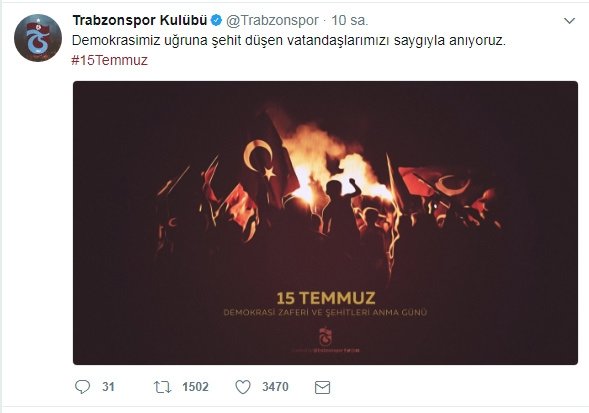 Spor camiasından 15 Temmuz mesajları