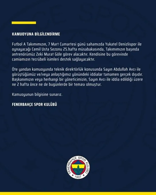 Fenerbahçe'den Abdullah Avcı açıklaması - 1